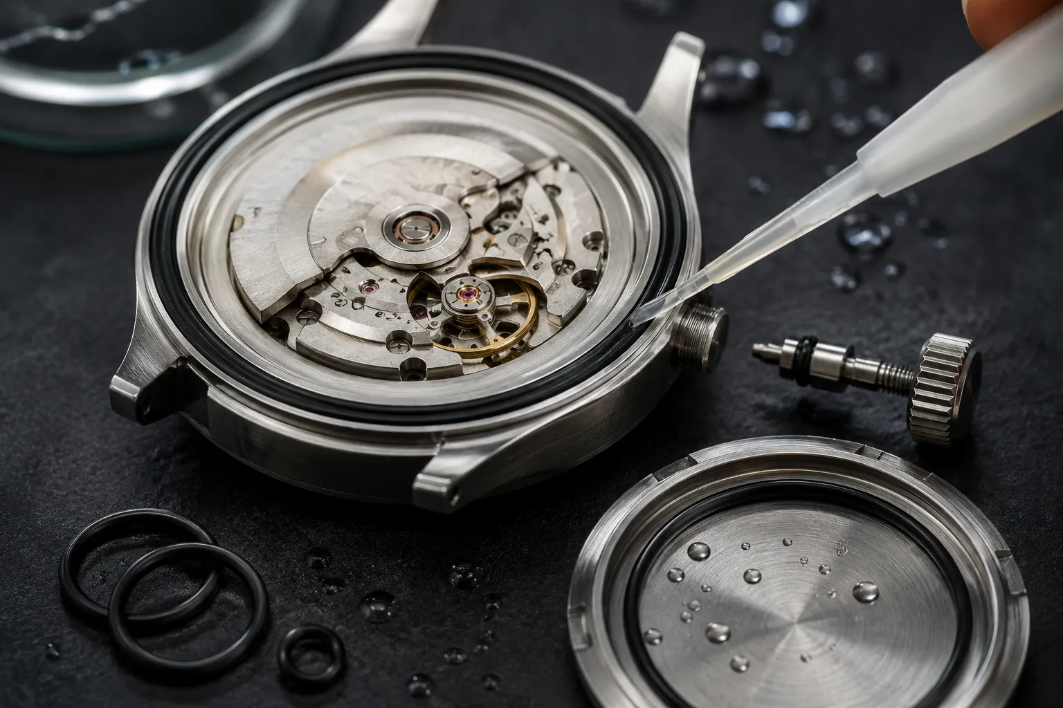 Hermetización para uso acuático de relojes.